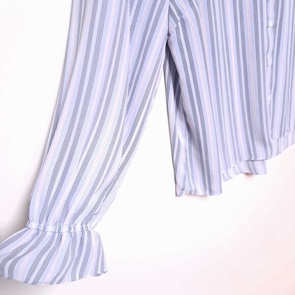 Tahari Women Plus 1x Top Blue & White Striped Long Sleeve Blouse Button Down - Picture 4 of 8